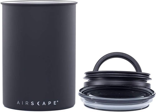 Airscape Stainless Steel Coffee Canister | Food Storage Container | Patented Airtight Lid | Push Out Excess Air Preserve Food Freshness (Matte Black, Medium)