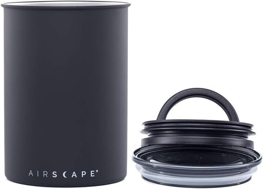 Airscape Stainless Steel Coffee Canister | Food Storage Container | Patented Airtight Lid | Push Out Excess Air Preserve Food Freshness (Matte Black, Medium)