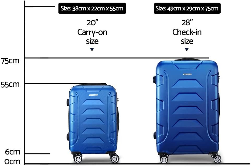 Wanderlite 2-Piece Luggage Set (55cm & 75cm), ABS Hard Shell Suitcases with TSA Lock, 360Â° Dual Spinner Wheels - Blue