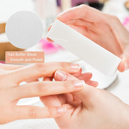 WOVTE Nail File Set, 11 Pcs Nail Files & Buffer Block, Fine Grit, White, EVA Material, Comes with Cuticle Nipper & Pusher