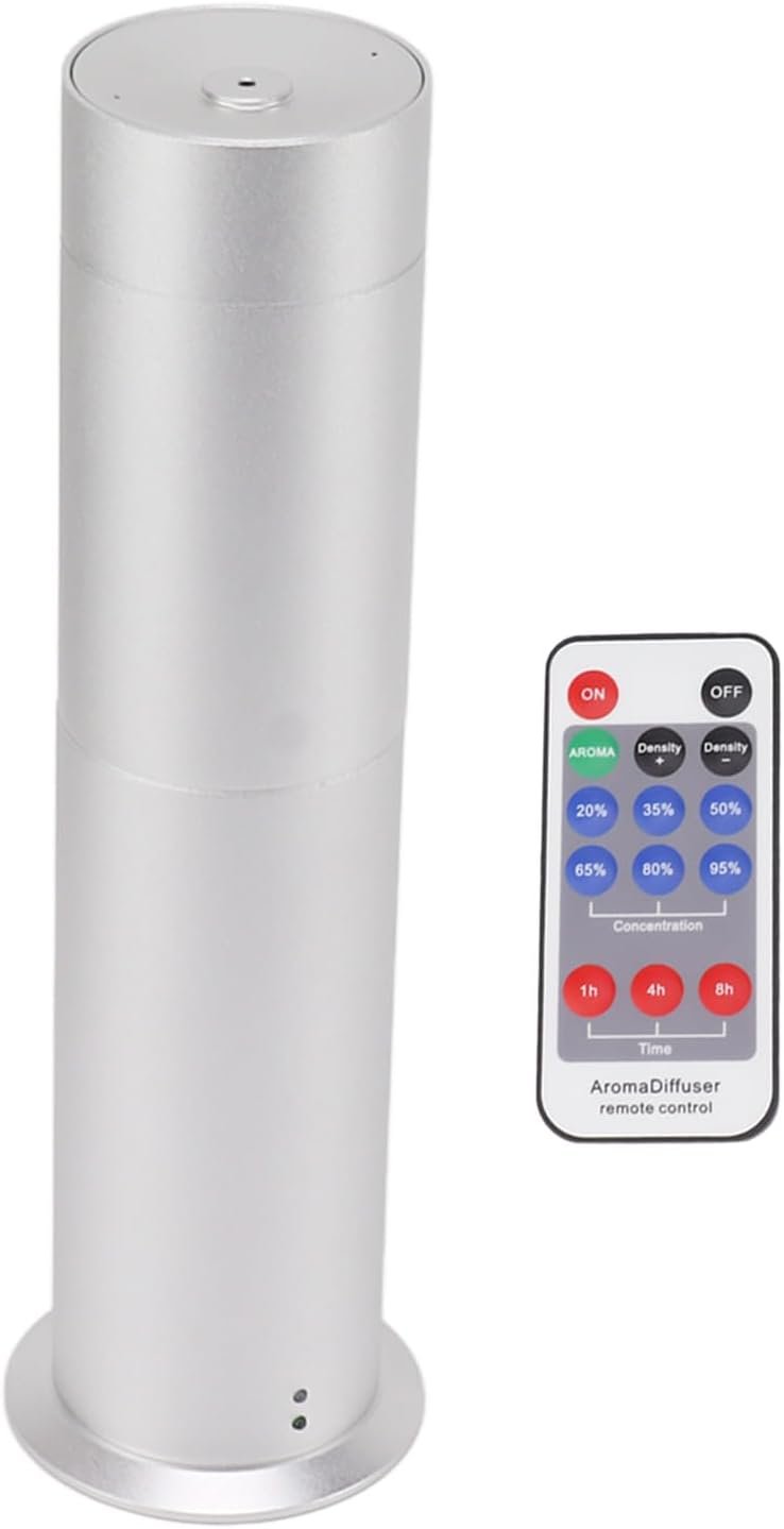 Scent Air Machine, Large Coverage Area Silver Cylindrical Shape Essential Oil Diffuser with Remote Control for Home (US Plug)