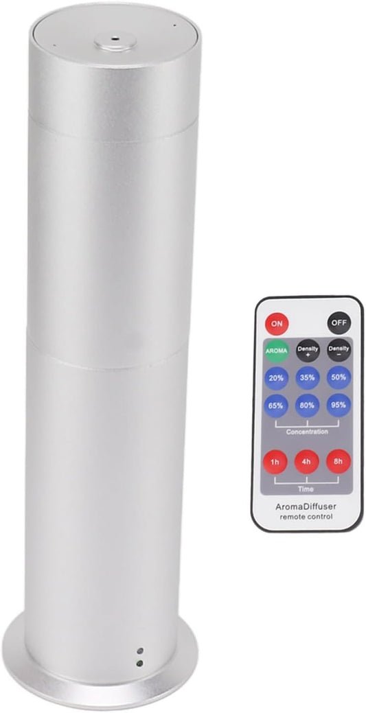 Scent Air Machine, Large Coverage Area Silver Cylindrical Shape Essential Oil Diffuser with Remote Control for Home (US Plug)
