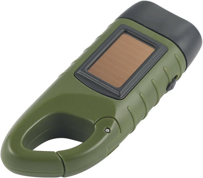 Simpeak Hand Cranking Solar Powered Flashlight, Emergency LED Flashlight Carabiner Dynamo Quick Snap Clip Backpack Flashlight Torch for Outdoor Camping Climbing Hiking, Green, Black