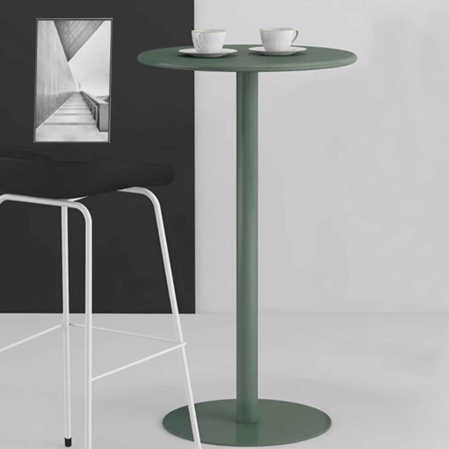 TWHZSAI Round Bar Table, Counter Bistro Pub Tables with Metal Iron Tabletop And Stable Base,Circular Cocktail Table for Home/Office/Dining Room/Kitchen, Green(Size:60x60x72cm)