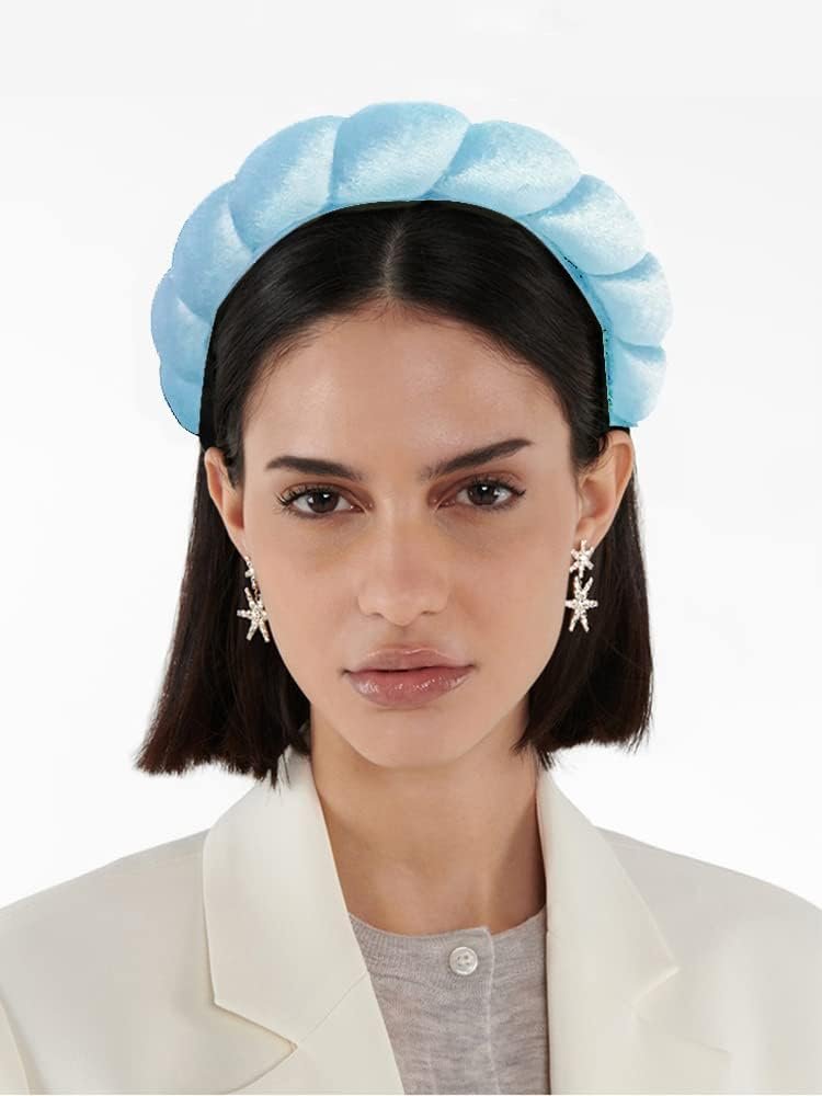 Spa Headbands for Women-Headband for Washing Face, Makeup, Skincare, Shower, Hair Accessories -Sponge & Velvet Fabric Headbandn (Blue)