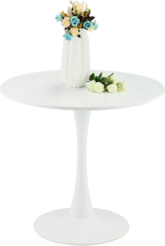 VONLUCE Modern Round Dining Table, 32 inch Kitchen Table Tulip Table with MDF Table Top and Steel Pedestal, Bistro Table for Living Room Breakfast Nook Bar Patio More, 100 kg Cap. Seats 2-4, White