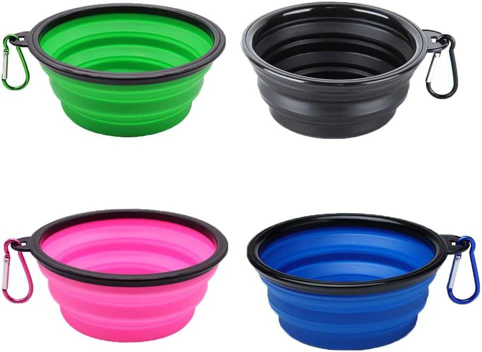Esforzarse 4 Pack Collapsible Dog Bowl, Portable Pet Feeding Watering Dish, Perfect for Walking, Hiking, Traveling, Indoor/Outdoor Use, Black, Green, Blue, Pink
