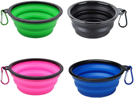Esforzarse 4 Pack Collapsible Dog Bowl, Portable Pet Feeding Watering Dish, Perfect for Walking, Hiking, Traveling, Indoor/Outdoor Use, Black, Green, Blue, Pink