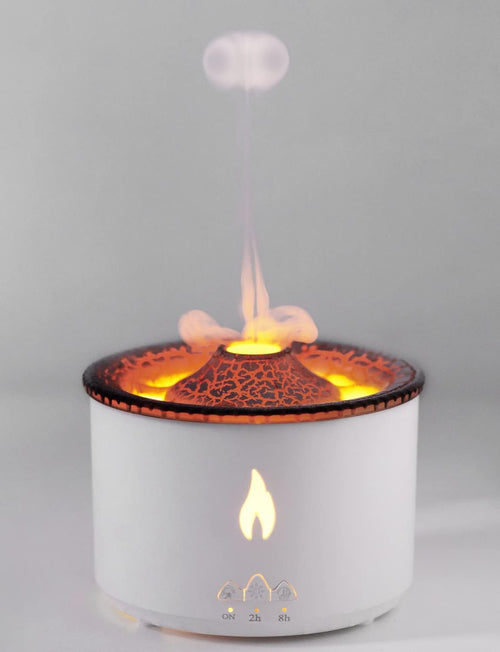 Volcano Diffuser Aromatherapy Oil Humidifier 2 Mist Mode Flame Humidifier,360ML Timer and Waterless Auto-Off Double Color with Remote Control for Home Office