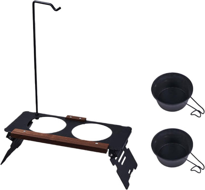 Raised Dog Bowl Stand | Multifunctional Metal Dog Bowl Stand with Lamp Rack,Cat Feeding Watering Supplies for Camping Car Show Mountaineering Outdoor Indoor