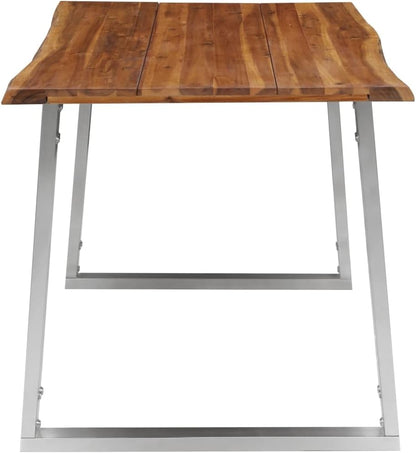 vidaXL Industrial Dining Table - Brown Solid Acacia Wood Top with Stainless Steel Legs - Rectangular Kitchen Table with Live Edge