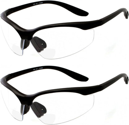 2 Pairs Bifocal Safety Glasses Clear Lens with Reading Corner - Non-Slip Rubber Grip Diopter/+3.00