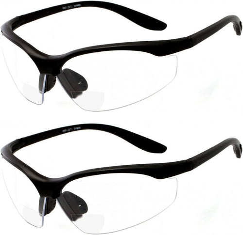 2 Pairs Bifocal Safety Glasses Clear Lens with Reading Corner - Non-Slip Rubber Grip Diopter/+3.00