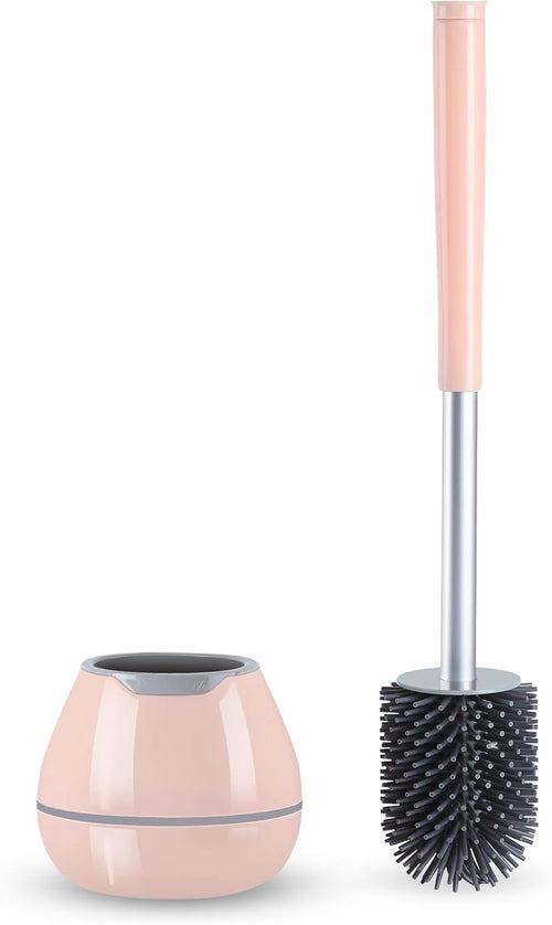 BOOMJOY Toilet Brush and Holder Set, Silicone Toilet Bowl Cleaner Brush, Toilet Scrubber Brush with Tweezers for Bathroom Cleaning, RV Accessories and House Organization Must-Haves - Pink