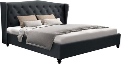 Artiss King Bed Frame Platform Wingback Headboard Frames Beds Base Bedroom Room Decor Home Furniture, Upholstered with Charcoal Faux Linen Fabric + Foam + Steel, Modern Design