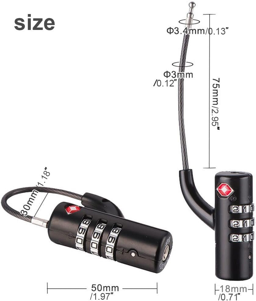Maizoon TSA Accepted Combination Lock with 3 Digital Password Resettable Combo for Travel Bussiness School for Luggage Backpak Bag Suitcase Baggage Durable Security Stylish Compact Black