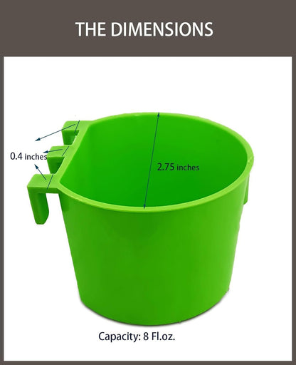 ORIBUKI 10 Pack Cage Cups Birds Feeders Seed Bowl Chicken Feeding Watering Dish Rabbit Water Food Hanging Wire Cages Box 8oz Coop Cups for Pet Parrot Parakeet Gamefowl Poultry Pigeon (Green)