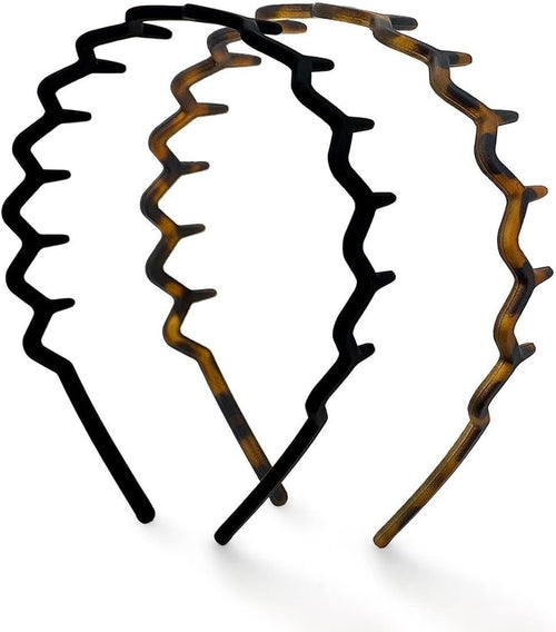 Kitsch Headbands for Women and Men, Durable Plastic Headband for Washing Face, Zig Zag Makeup Headband - 2pcs (Black and Brown)