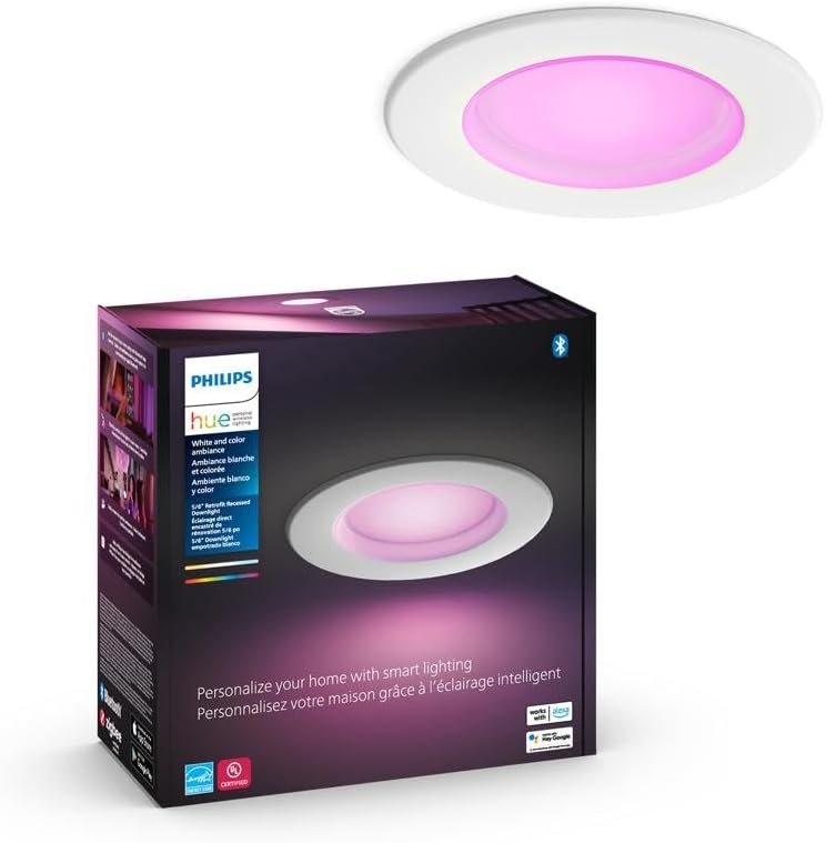 Philips Hue White and Color Ambiance Extra Bright High Lumen Dimmable LED Smart Retrofit Recessed 6" Downlight Compatible with Amazon Alexa Apple HomeKit and Google Assistant, 1-Pack