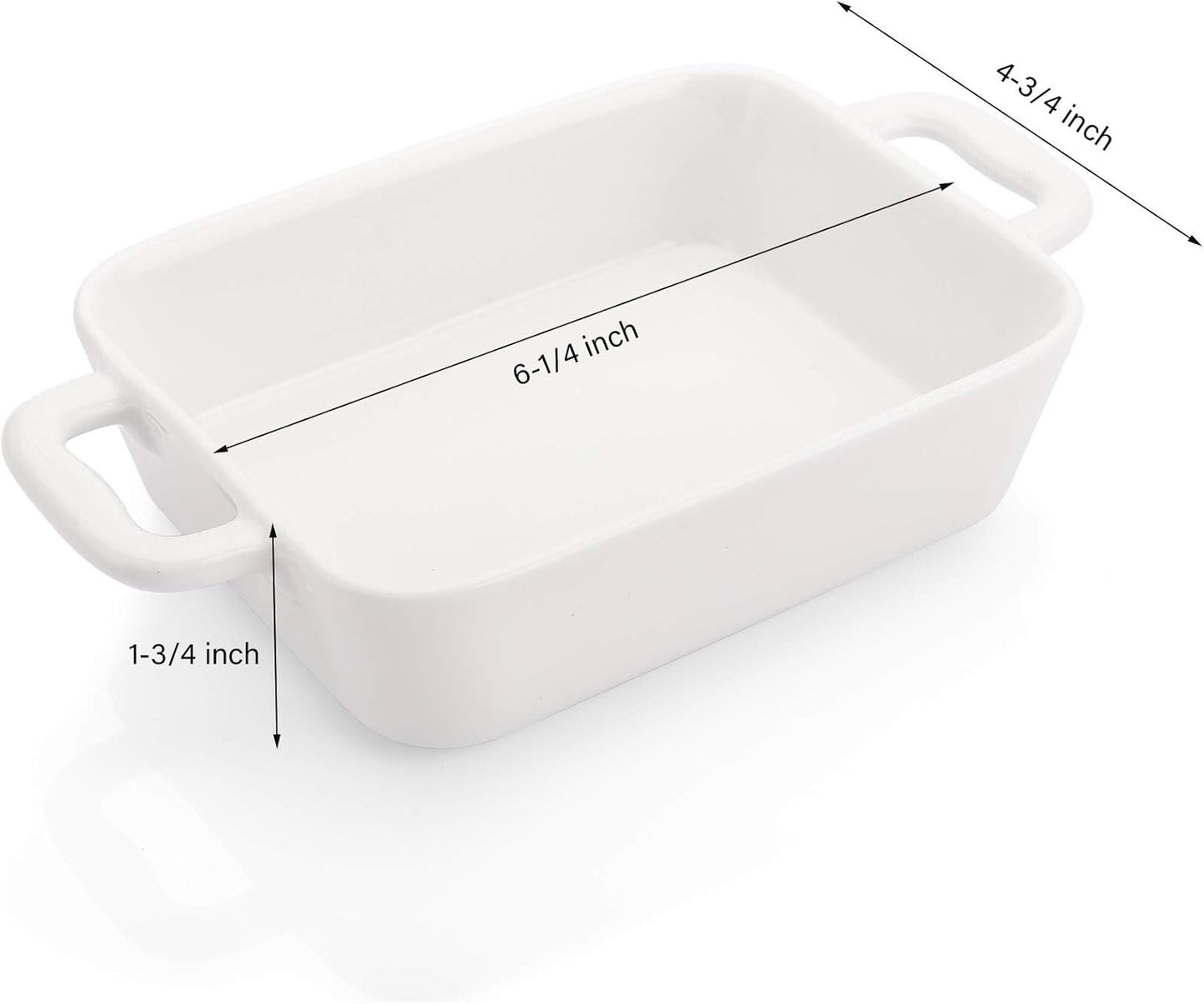 Foraineam 6 Pieces Bakeware Set, White Porcelain Souffle Dishes Creme Brulee Ramekins, 6-1/4 x 4-3/4 inch Rectangular Baking Pans with Double Handles