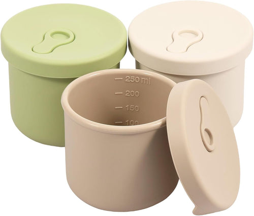 3 Pack Silicone Food Storage Containers, 8.5 OZ Baby Food Storage Jars with Airtight Lids, Leak Proof Snack Fruits Containers, Heat Resistant Meal Prep Container Set Food Box for Infants Kids