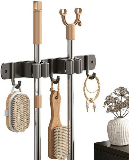 Broom Holder Wall Mount Mop Hanger Garden Tool Storage Rack - Laundry Room Organization Handle Stainless Steel Wall Mounted Garage Storage Hooks - Practical With Screws and 3M Adhesive