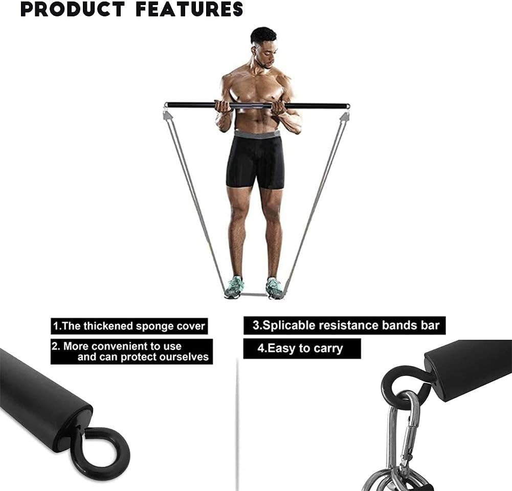 OYINDIZ Resistance Band Bar, Home Gym Workout Pilates Bar 38Inch Strength Training Exercise Bar Heavy Duty Lifting Fitness Bar for Resistance Band Training, Core Muscle Training