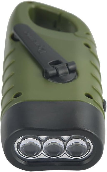 Simpeak Hand Cranking Solar Powered Flashlight, Emergency LED Flashlight Carabiner Dynamo Quick Snap Clip Backpack Flashlight Torch for Outdoor Camping Climbing Hiking, Green, Black