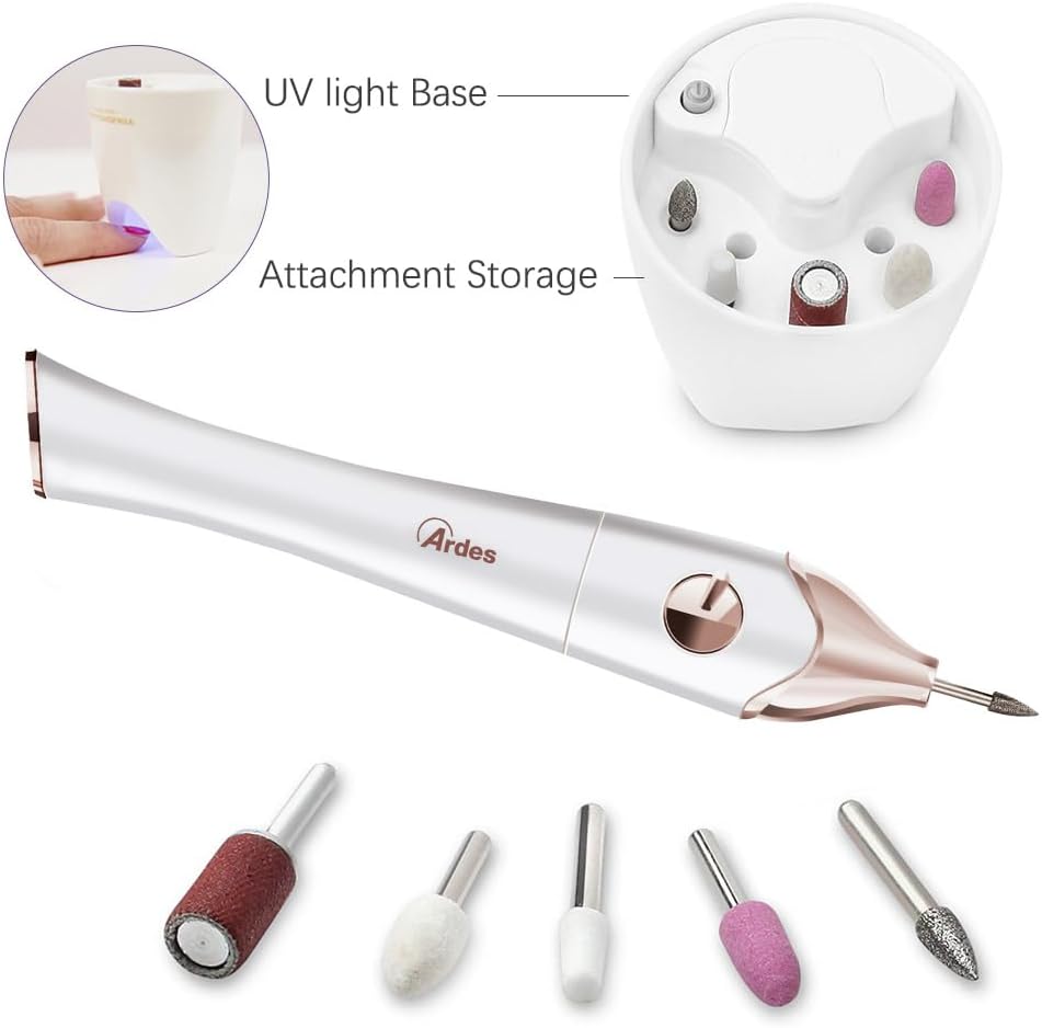 ARDES - ARMANI01 GOLDYE Manicure-Pedicure Set with Nail Dryer Lamp - Professional Manicure Kit - Nail Set 5 Accessories Interchangeable Heads - Ideal for Travel