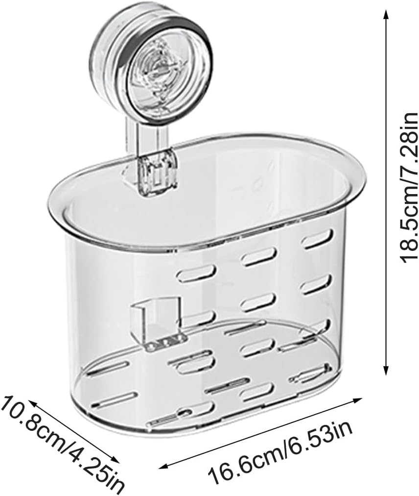 Buhyujkm Bathroom Shower Organizer, Wall Shelf Storage Box, Removable Clear Holder with Suction Cups, No-Drill Mount Design for Toiletries, Cosmetics, Tissue Storage, 4.25x6.54x7.28 Inches