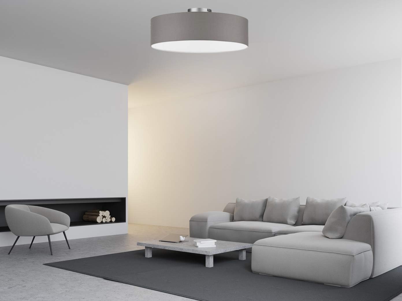 Round Timeless Ceiling Light with Fabric Shade in Brown/Grey Diameter 30 cm - Satin Cover for Glare-Free Light Ambience