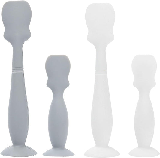 Horuhue Baby Diaper Cream Spatula, 4 Pack Baby Diaper Brush with Humanized Handle and Suction Cup, Baby Cream Applicator Newborn Butt Paste Spatulas (Grey & White)