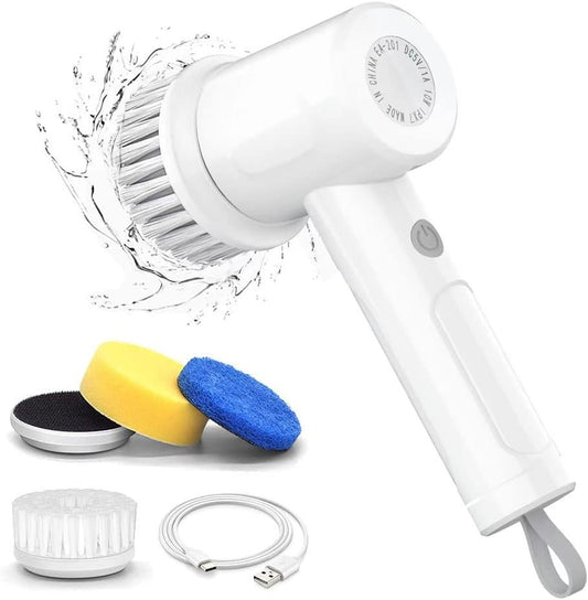 Electric Scrubber for Cleaning Spin Electric Cleaning Brush with 3 Replaceable Heads, 2 Speeds Power Electric Scrubber Brush for Bathroom Tub, Floor, Grout (White-Complete Set)