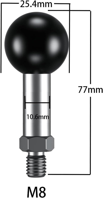 YIMINGYINUO 1'' Ball Mount with M8 x 1.25mm Threaded Post Compatible with RAM Mounts B Size 1 Inch Portale Screw Ball Head for Bike, Motorcycle,Rearview Mirror (Black1, M8)