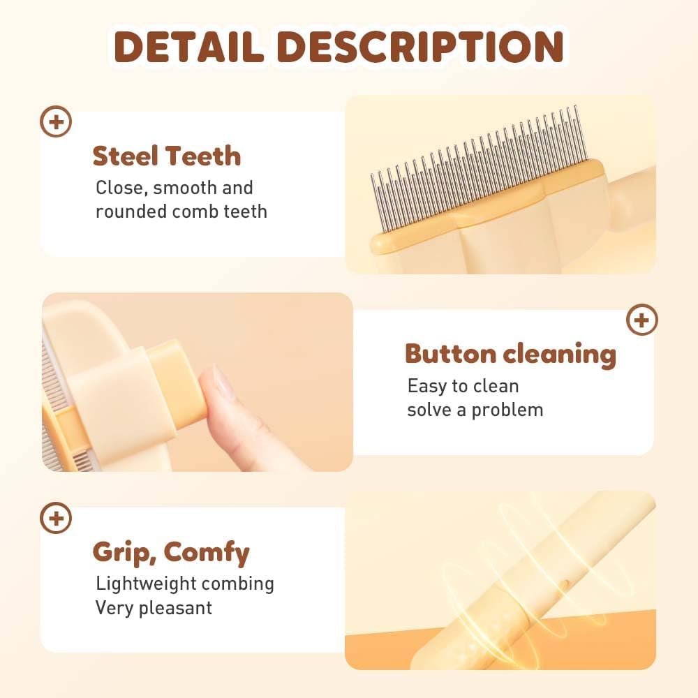 Self-Cleaning Pet Flea Comb Grooming Brush, Cat Dog Brush for Massaging and Cleaning Shedding Pet Hair, Pet Grooming Brush for Short& Long Hair, Pet Flea Comb forr Cats & Dogs (Green)