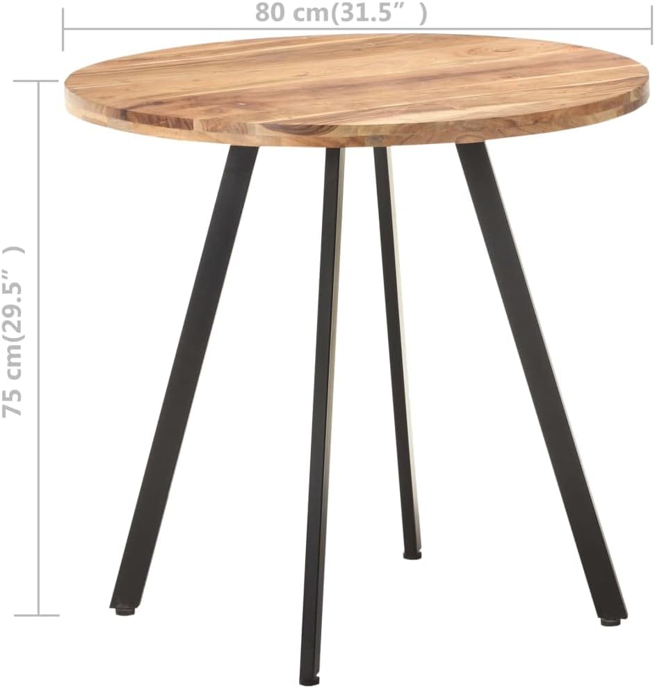 'vidaXL Solid Acacia Wood Dining Table with Iron Legs - Round Kitchen Table with Natural Finish - 80 cm Diameter - Industrial Style