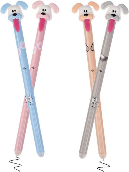 Cute Dog Pens for Kids - Erasable Ergonomic Gel Ink Pens,4X Portable Student Stationery, Cartoon School Supplies for Study, Meeting, Work, Daily Life