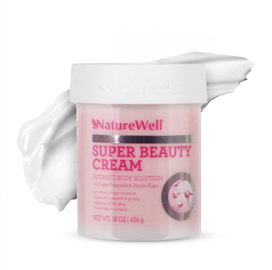 NATURE WELL Clinical Super Beauty Anti-Aging Cream for Face, Body, & Hands, Ultimate Beauty Solution Featuring Collagen Tripeptide & Marine Algae, Smoothing & Plumping, 16 Oz