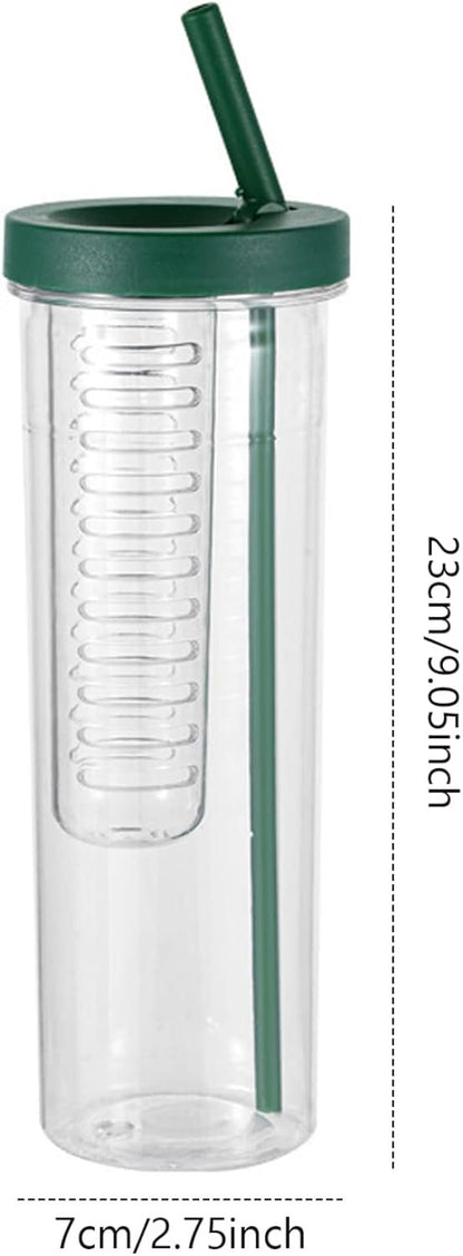 Glasses Drinking,Tumblers, Water Bottle With Fruit Infuser Leak-Proof Infuser Water Bottle Clear 800ML Drinking Cup With Straw for Fruit Iced Coffee Bubble Tea