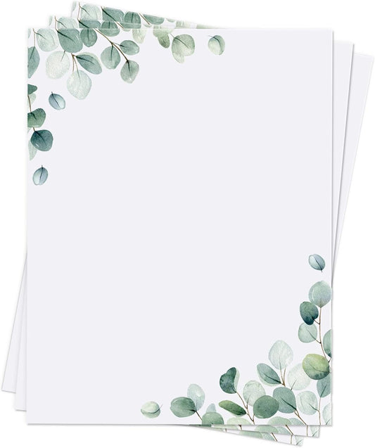 Roowest 150 Sheets Decorative Printer Paper Leaf Greenery Stationery Paper Decorative Printer Paper 8.5 x 11 Inch with Design Elegant Writing Paper for School Writing Home Office Supplies