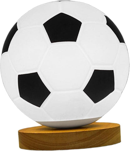Folpus Soccer Lamp Brightness Adjustable Night Light with Wooden Base Warm Light Lighting Small Table Lamp USB Powered for Bedside Kids Gift, Flat Base
