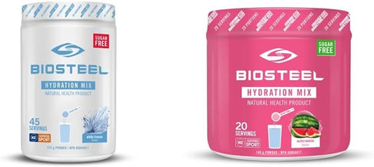 BioSteel Hydration Mix | White Freeze (45 Servings) + Watermelon (20 Servings) Zero Sugar Hydration Drink Mix