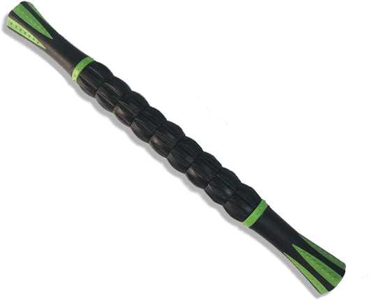 Muscle Roller,Body Tool Massager.Athlete's Rear Leg Massager,Calf Roller with 9 Rollers and Non-Slip Handle for Relieving Muscle Soreness, Cramps and Tightness,Black Green