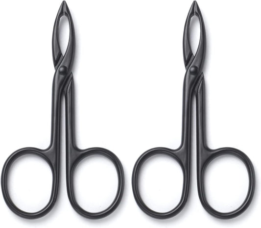 Motanar 2 Pieces Tweezers Scissor Handle Straight Tip Scissor Shaped Eyebrows Tweezers for Hair Plucker Remover Facial Hair Eyebrows Care (Black)