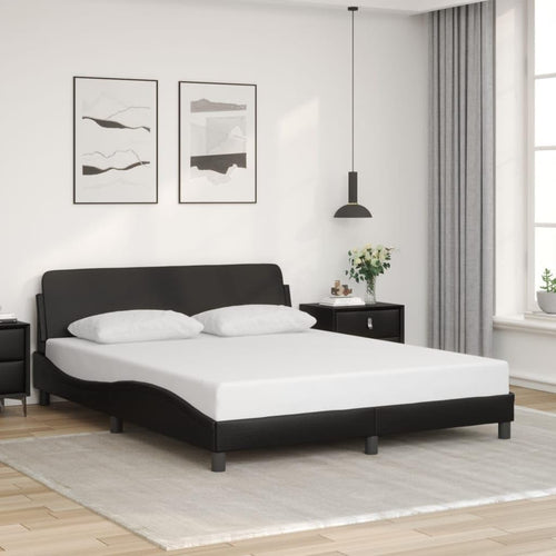vidaXL Elegant Black Faux Leather Bed Frame with Headboard, Sturdy Legs & Plywood Slats, Luxurious & Durable Bedroom Furniture, 152x203 cm