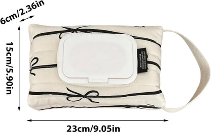 Wet Wipe Holder Bag | Wipe Container Dispenser Storage Bag | Travel Wet Wipe Pouch, Cotton Bag Baby Wipes Container, Bow Stripes Storage Organizer, Baby Wipe Case