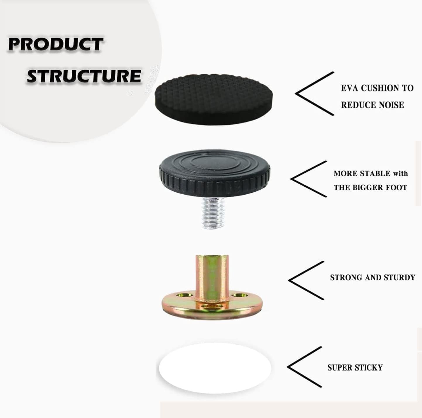 MEISO 2Pack Adjustable Threaded Bed Frame Anti-Shake Tool for Room Wall, Beds, Cabinets, Adjustable Threaded Headboard Stoppers Fixer, Sofas Adjustable Bed Frame Bed Frame Anti-Shake Support Stabilize