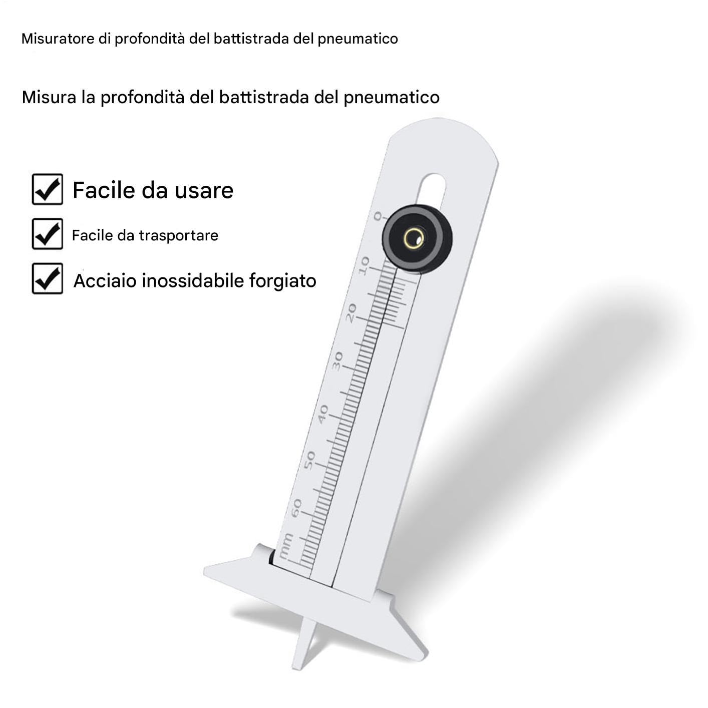 Tyre Tread Gauge, Heavy Duty Tire Depth Checker 3.94x1.89 inches, Non-Slip Wear Monitoring Tool for Truck and Car Maintenance, Reusable Gauge for Safety Checks, Garage, Roadside