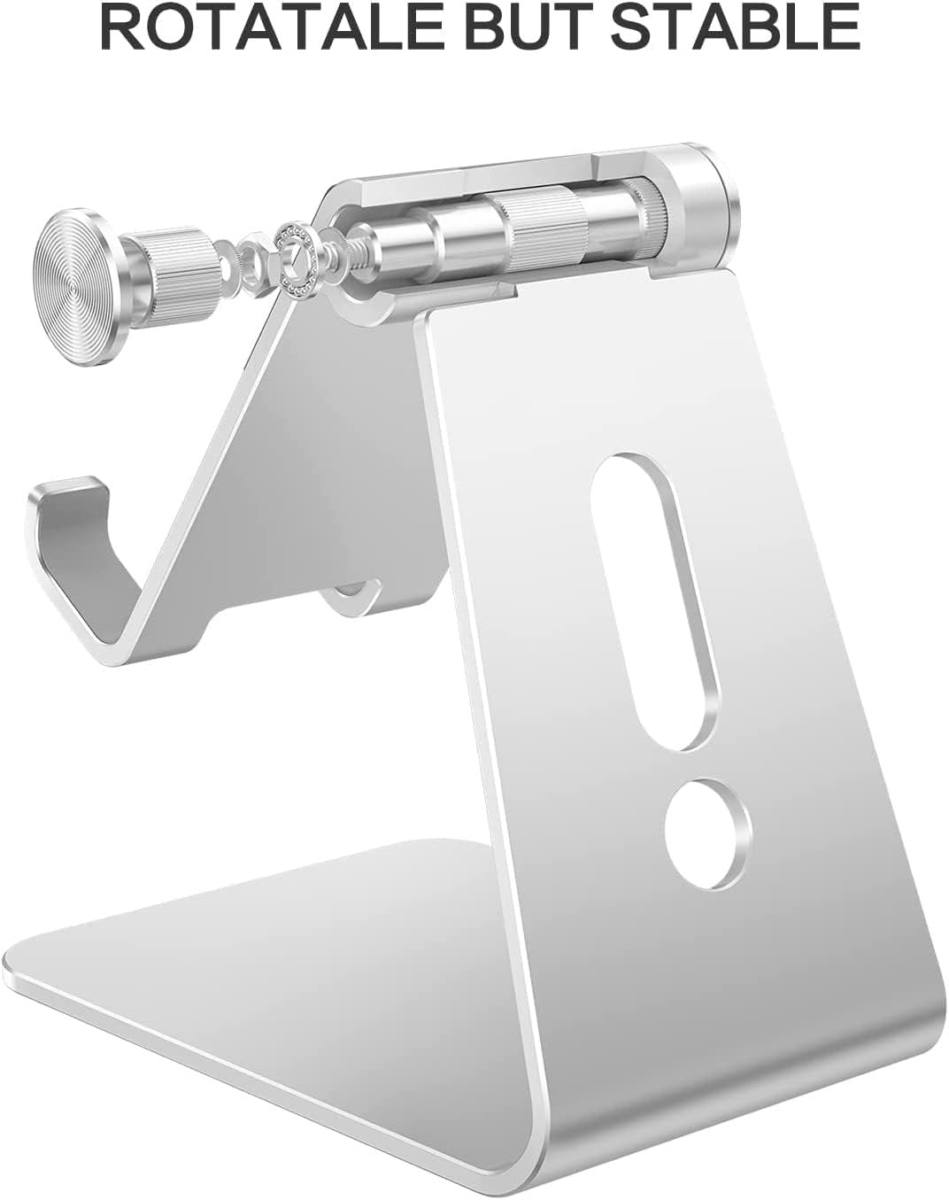 Adjustable Cell Phone Stand, OMOTON C2 Aluminum Desktop Phone Holder Dock Compatible with iPhone 13 Pro Max/ 13 Pro/ 13/13 Mini and Other Smart Phones, Silver