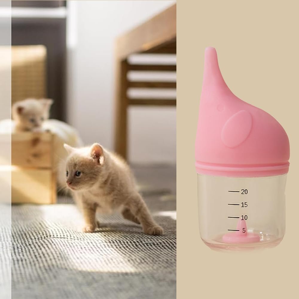 Puppy Bottles for Nursing,with 2pcs Replaceable and Reusable Silicone Nipples,Kitten Bottles for Nursing,Pet Feeding Bottle,for Newborn Pets(Pink - 20ml)